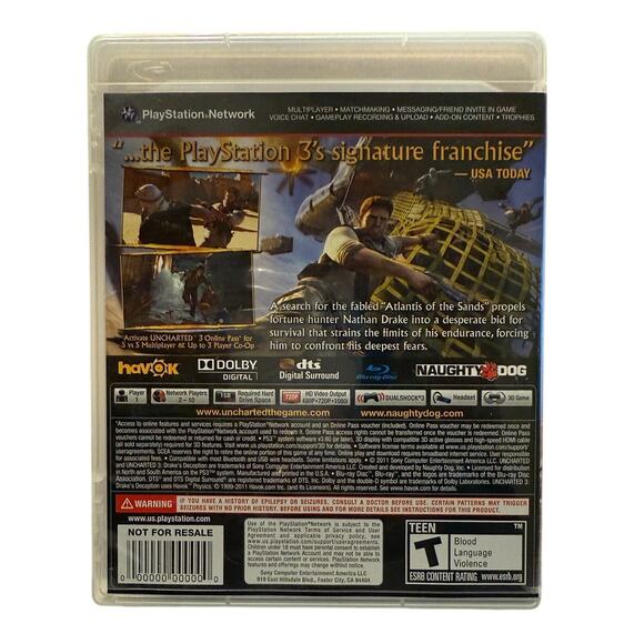 Uncharted 3: Drake's Deception PS3 Game Mint Condition - 2011 Release - Picture 2 of 6